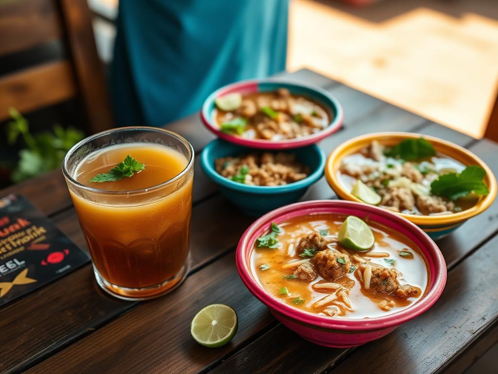 Bangladeshi street food: fuchka, chatpoti and jhal muri in colorful bowls